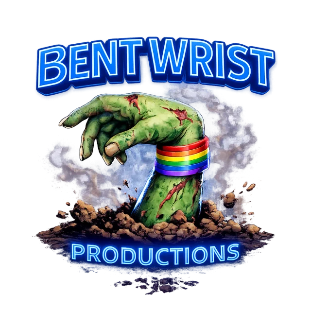Bent Wrist Productions logo: a zombie hand wearing a rainbow wristband